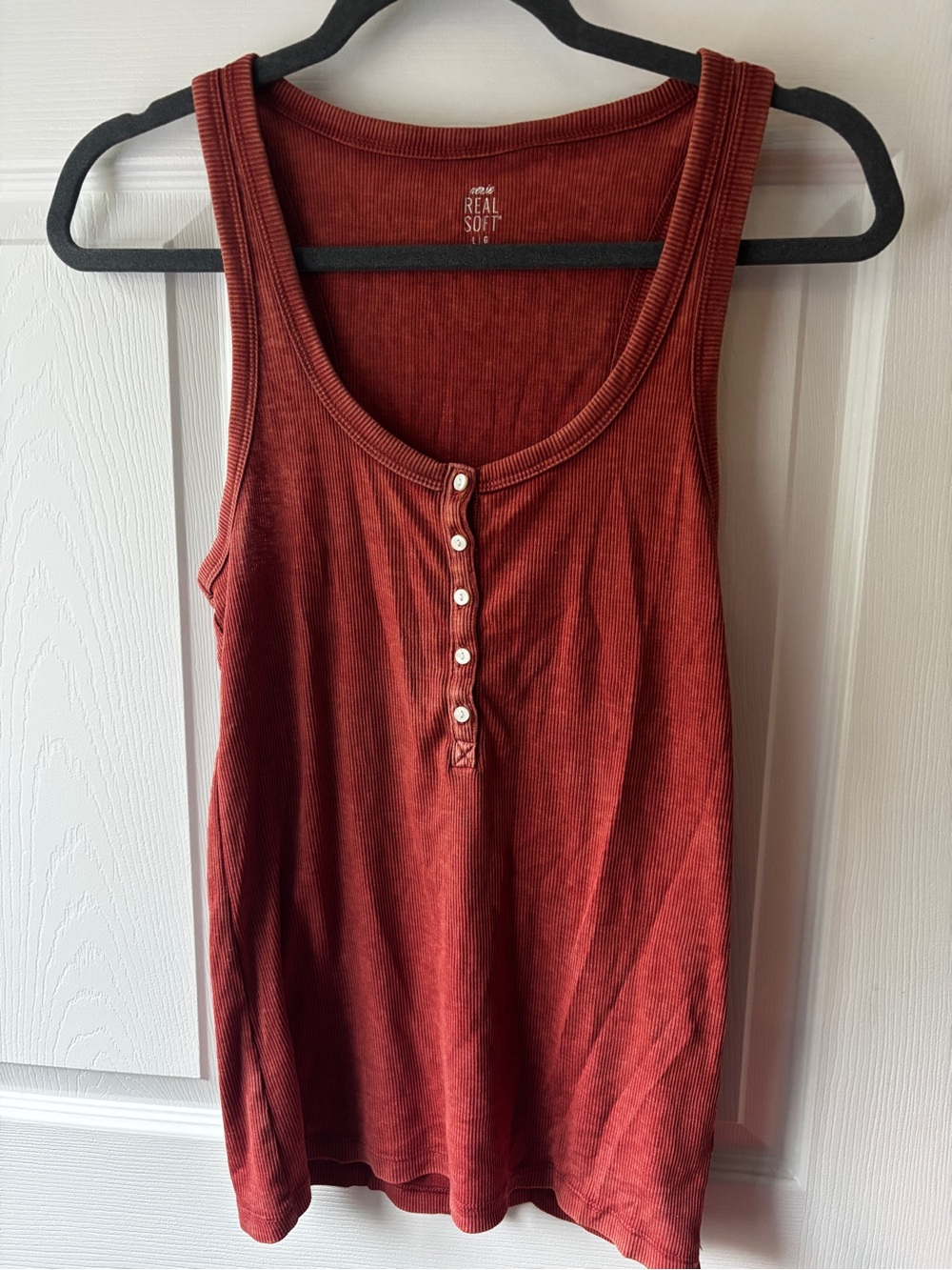aerie Rust Ribbed Henley Tank Top